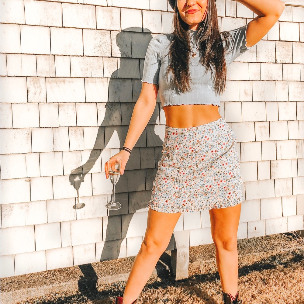 Mink pink floral ruffle skirt